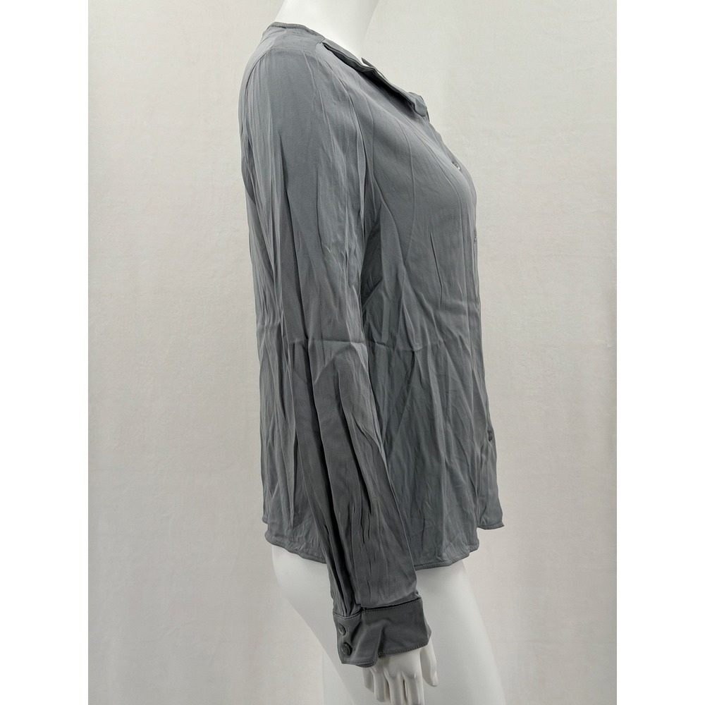 Armani Collezioni Top Womens 10 Gray Silk Stretch Button Up Quiet Luxury Office - Picture 4 of 14